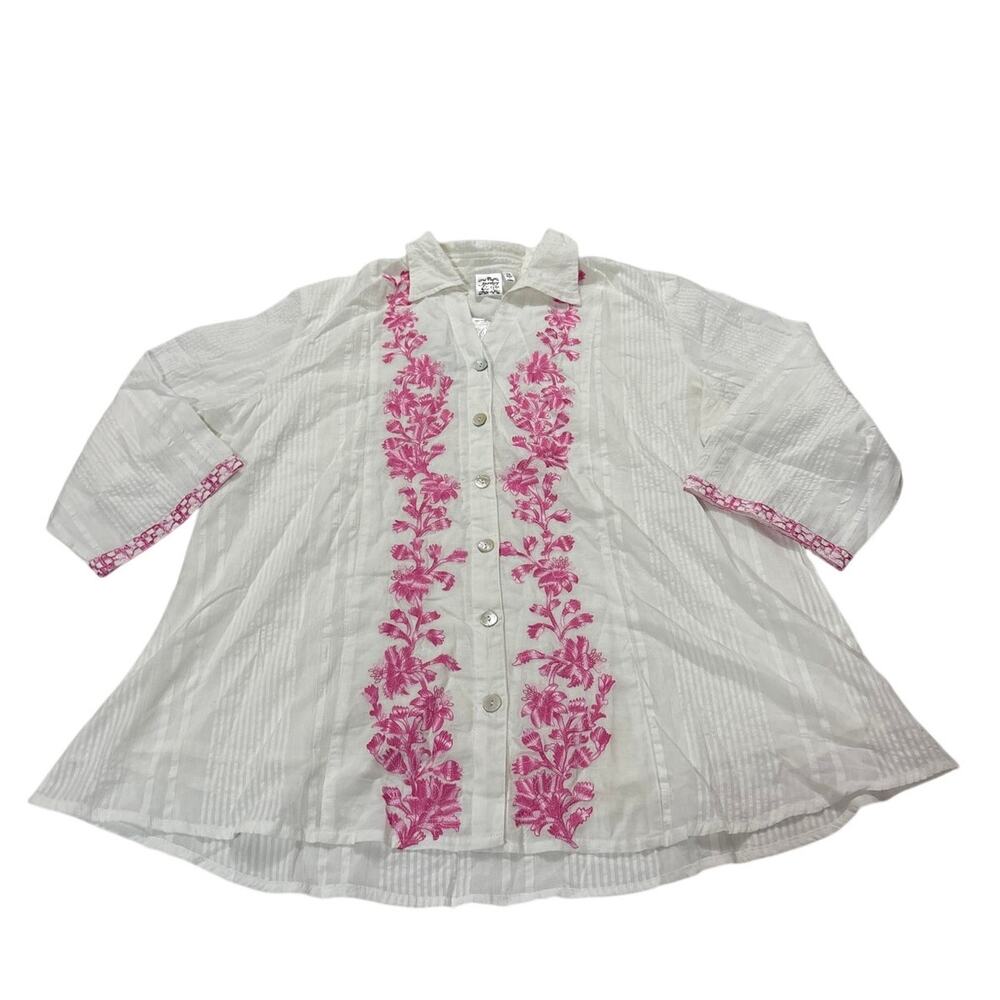 NWT Parsley & Sage Womens 1X Cotton Button Down Tunic Blouse Floral Embroidered